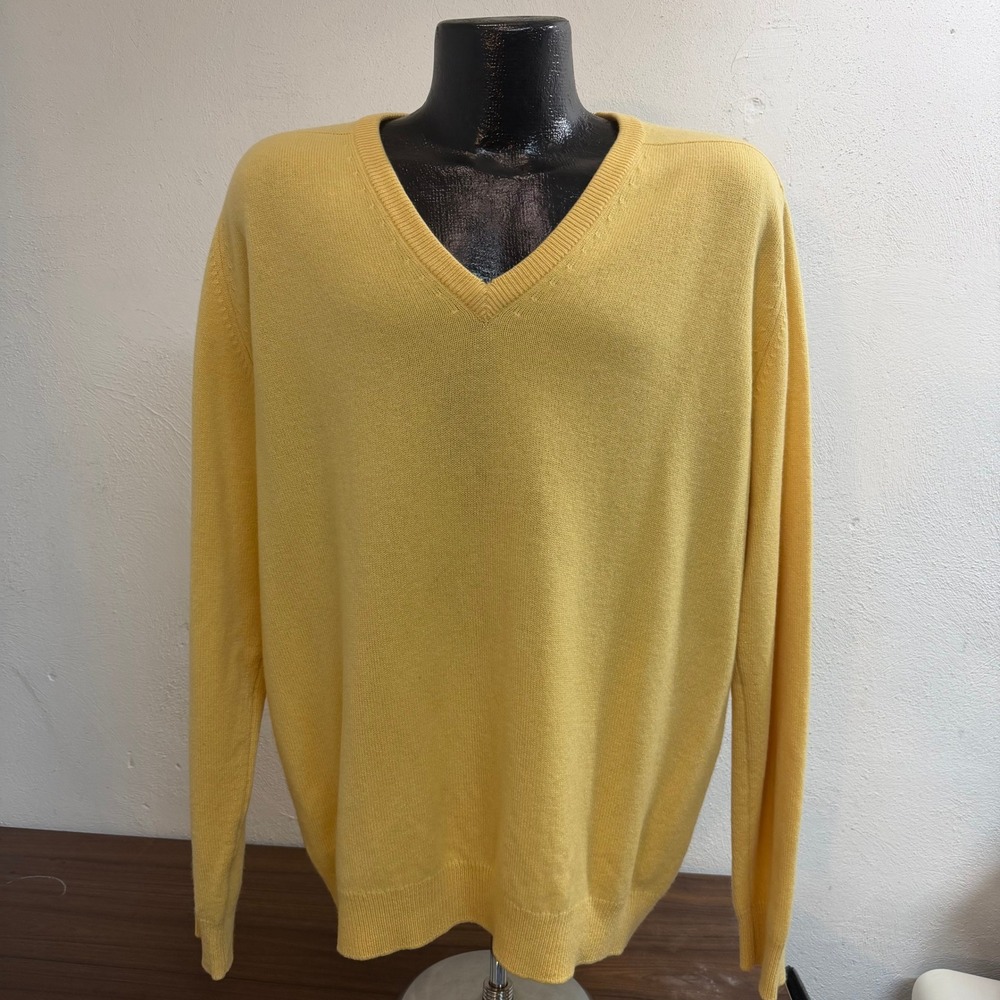 Pringle Sweater Men XL Yellow V-Neck Cashmere Scotland Pullover Heritage Classic